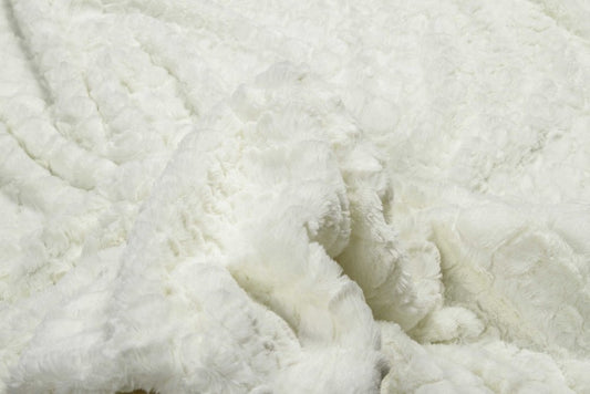 50" X 70" Ivory Faux Fur Plush Throw Blanket with Embroidery