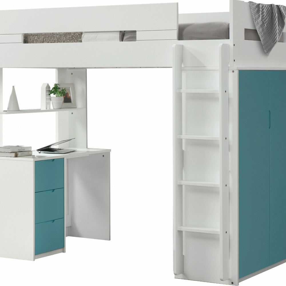 White And Pink Twin Loft Bed And Desk