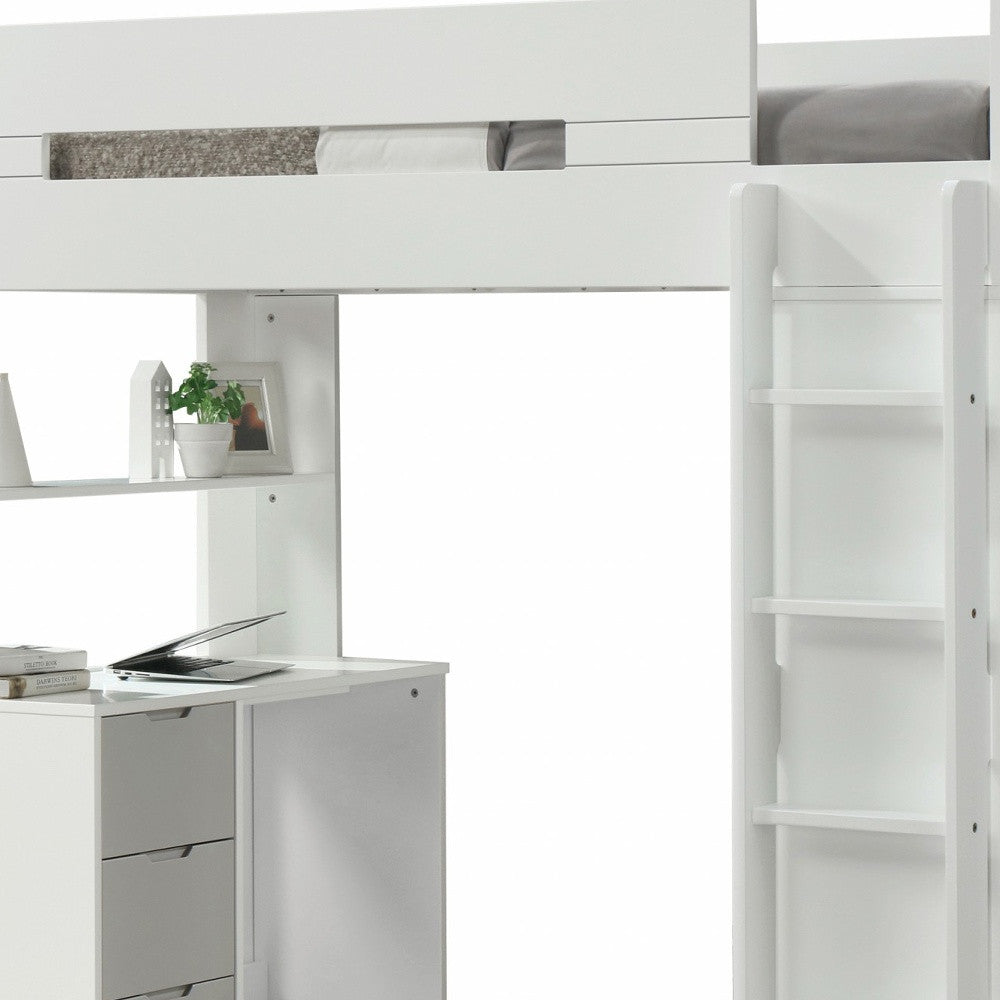 White And Pink Twin Loft Bed And Desk