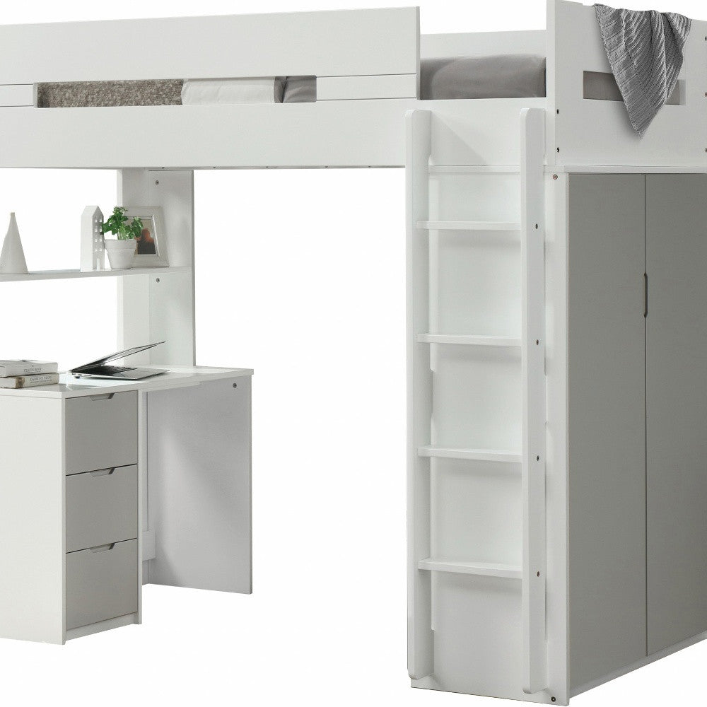 White And Pink Twin Loft Bed And Desk