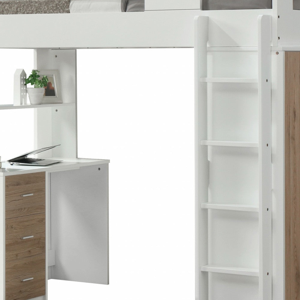 White And Pink Twin Loft Bed And Desk