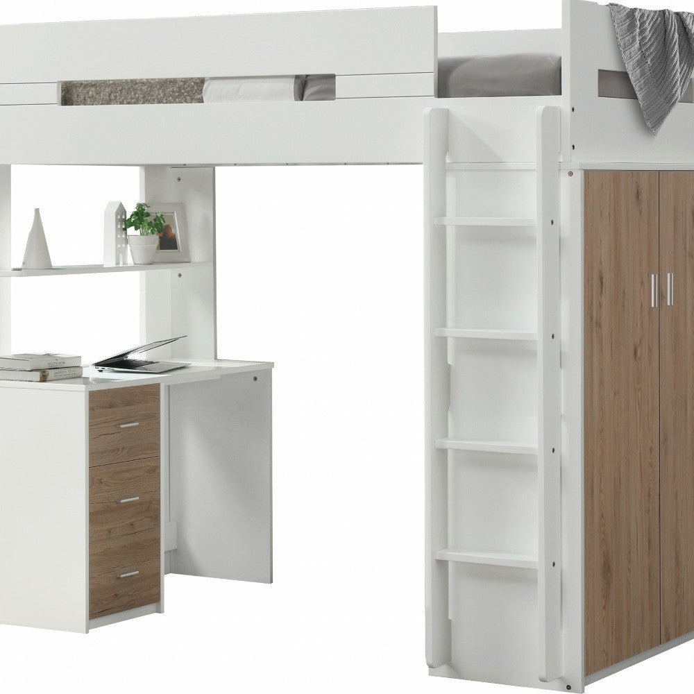 White And Pink Twin Loft Bed And Desk