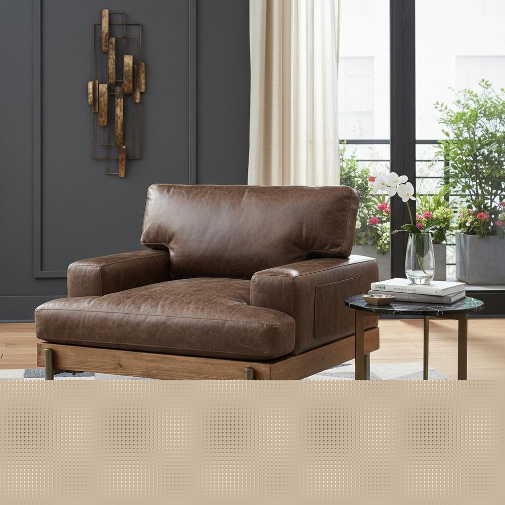 41" Chocolate and Gray Faux Leather Chair and a Half