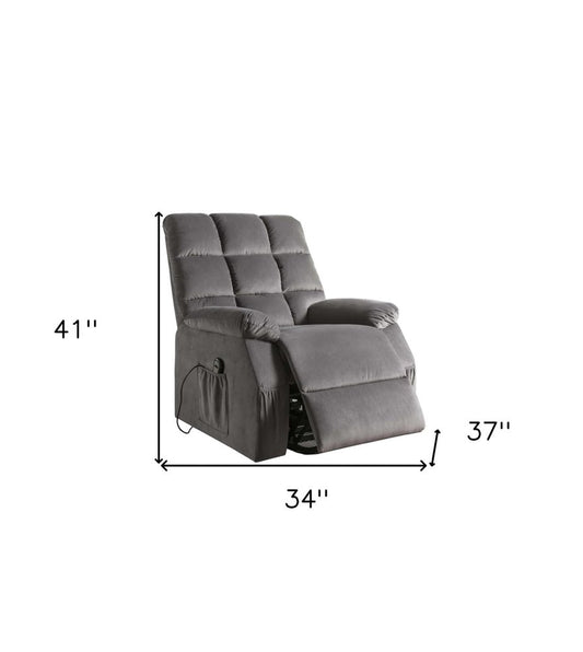 34" Gray Velvet Heated Massage Lift Assist Power Recliner