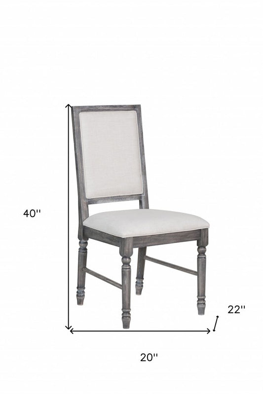 Set of Two Cream and Gray Upholstered Linen Dining Side Chairs