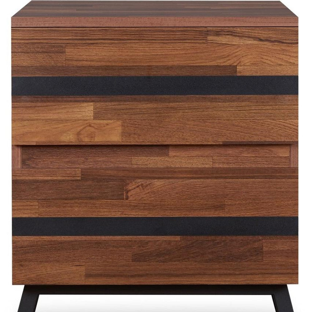 23" Black And Brown Wood And Iron End Table With Two Drawers