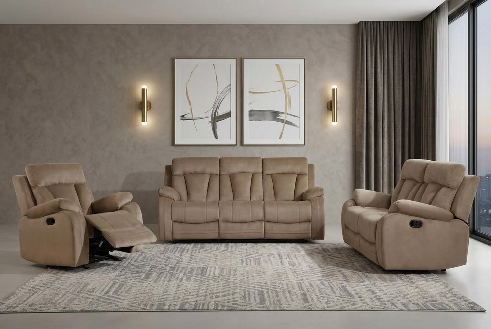 Three Piece Indoor Beige Microsuede Six Person Seating Set