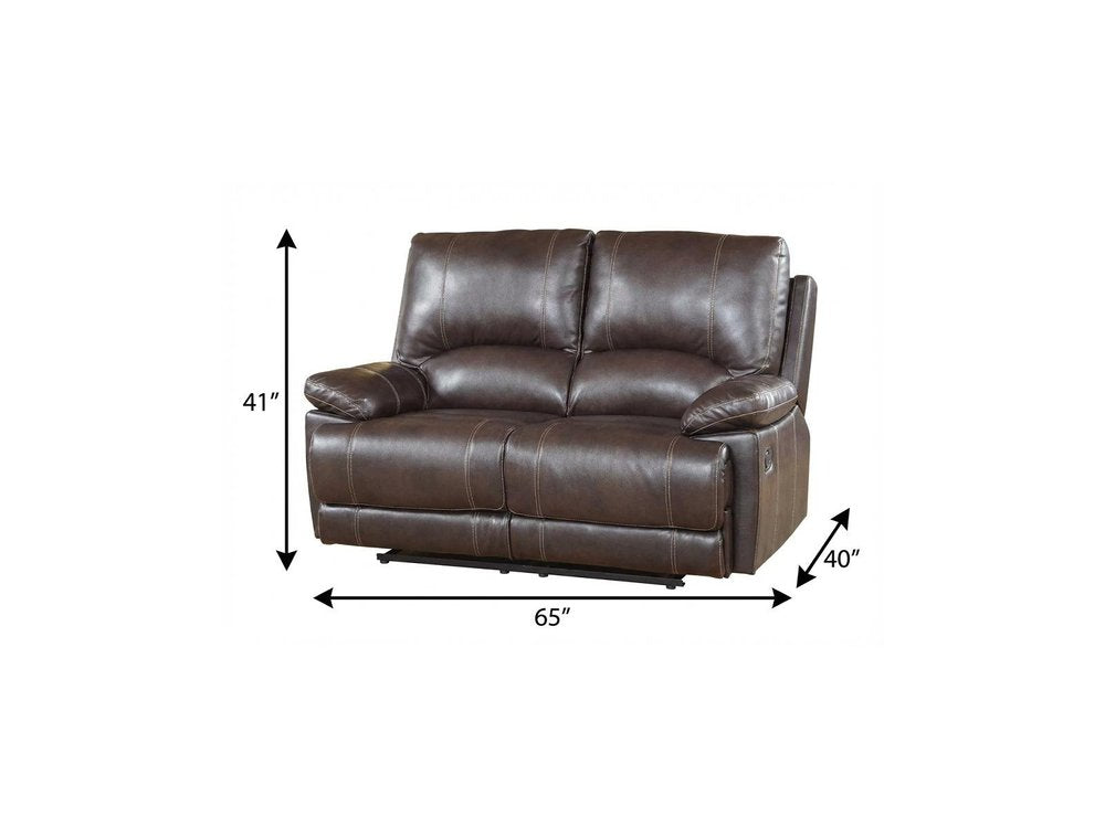 65" Brown Faux Leather Manual Reclining Love Seat