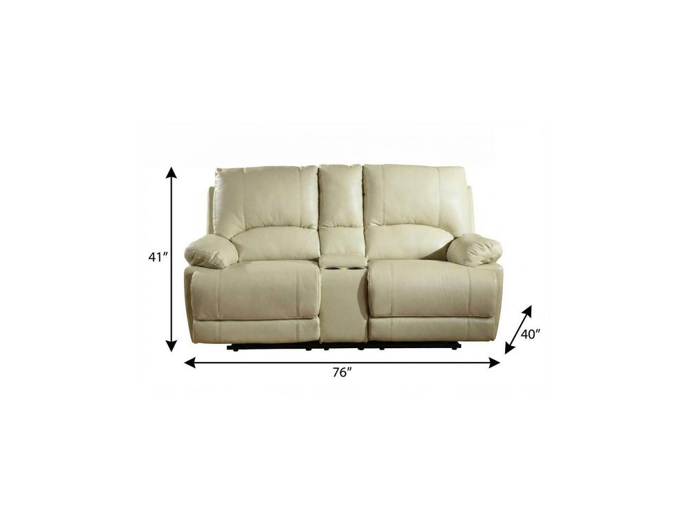 76" Beige Faux Leather Manual Reclining Love Seat With Storage