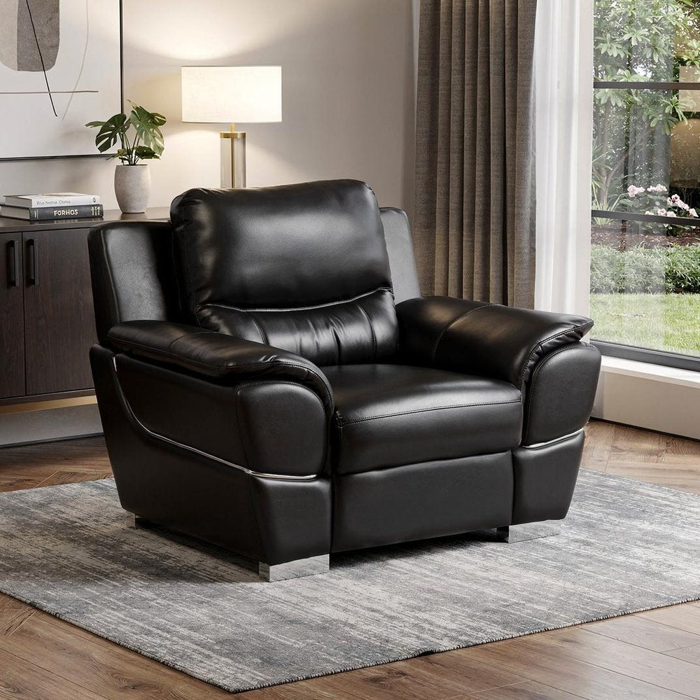 48" Black And Silver Leather Match Club Chair
