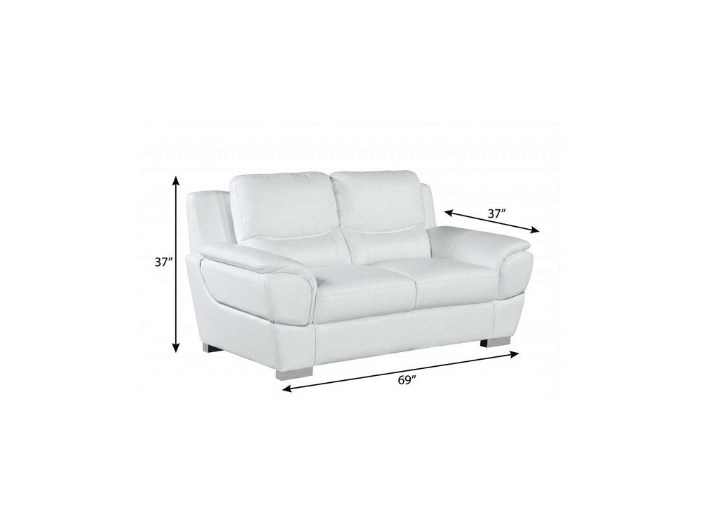 69" White And Silver Faux Leather Love Seat
