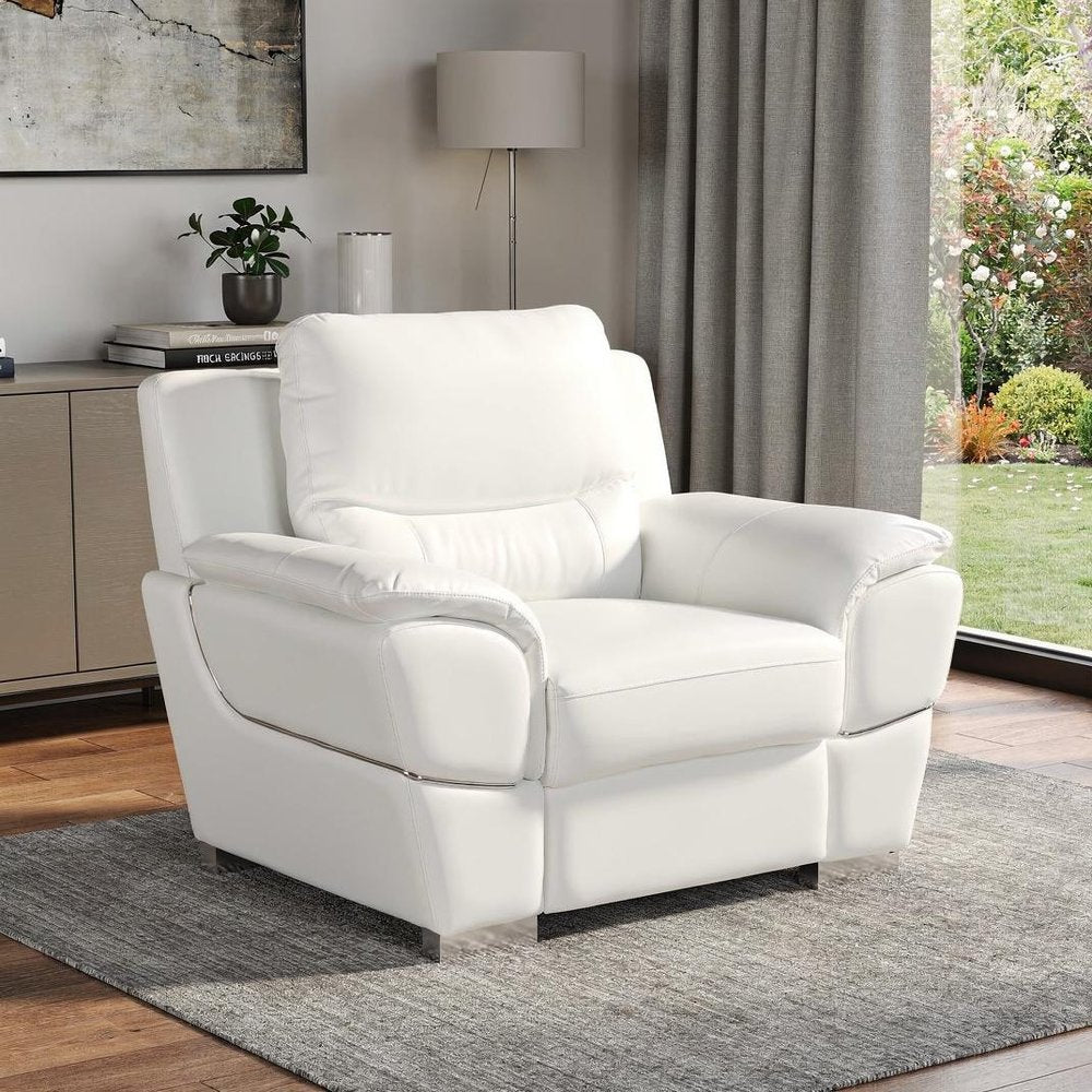 48" White And Silver Leather Match Club Chair