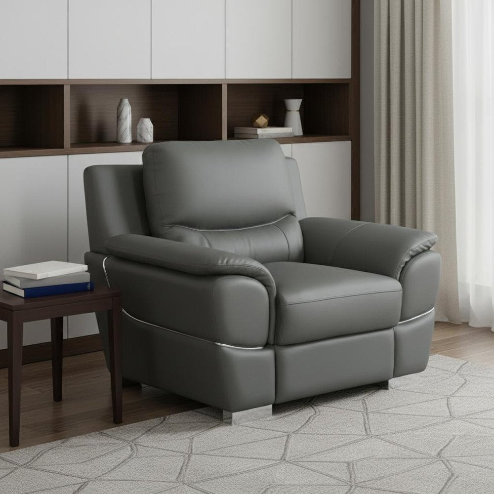 48" Gray And Silver Leather Match Club Chair