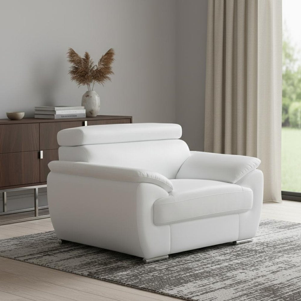 38" White And Silver Genuine Leather Chair and a Half