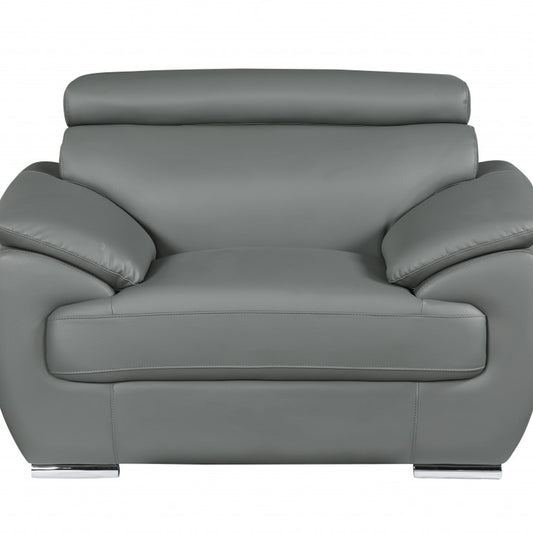 38" Gray And Silver Genuine Leather Chair and a Half