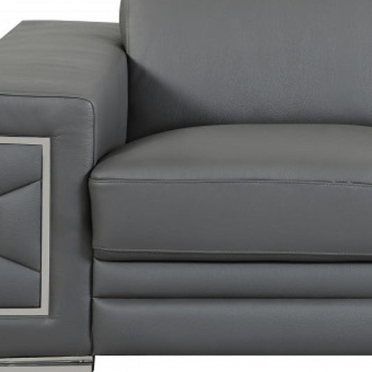 71" Gray And Silver Genuine Leather Love Seat