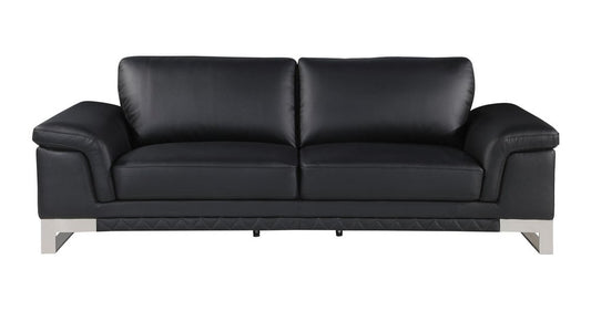 Three Piece Indoor Black Italian Leather Six Person Seating Set