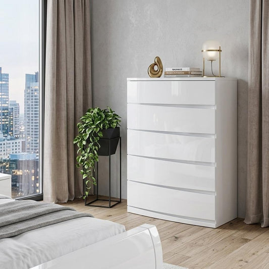 35" White Wood Five Drawer Dresser