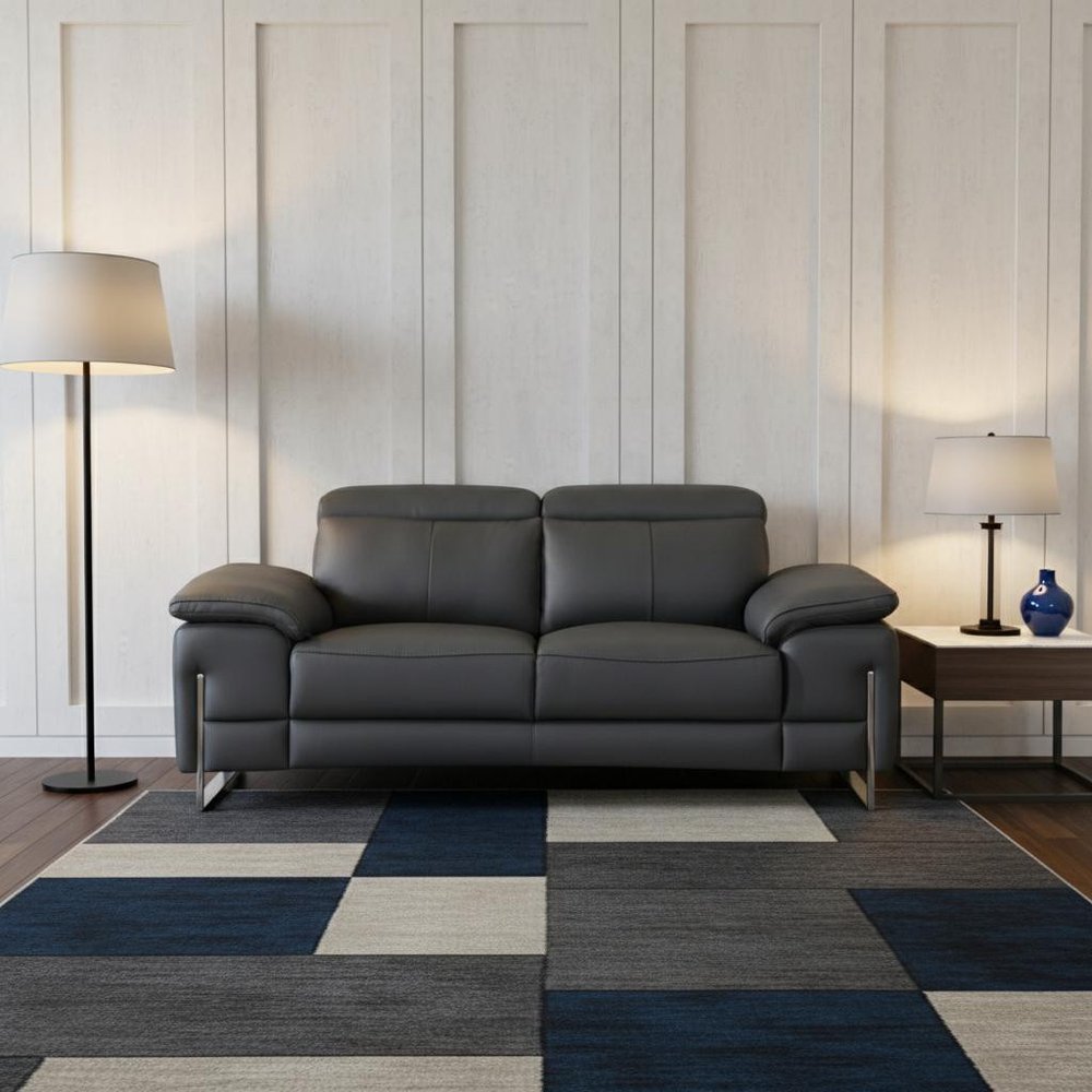 71" Dark Gray And Silver Genuine Leather Loveseat