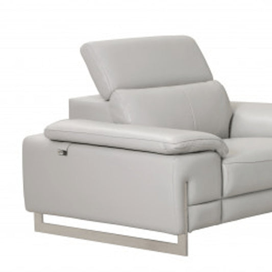 Three Piece Indoor Light Gray Italian Leather Six Person Seating Set