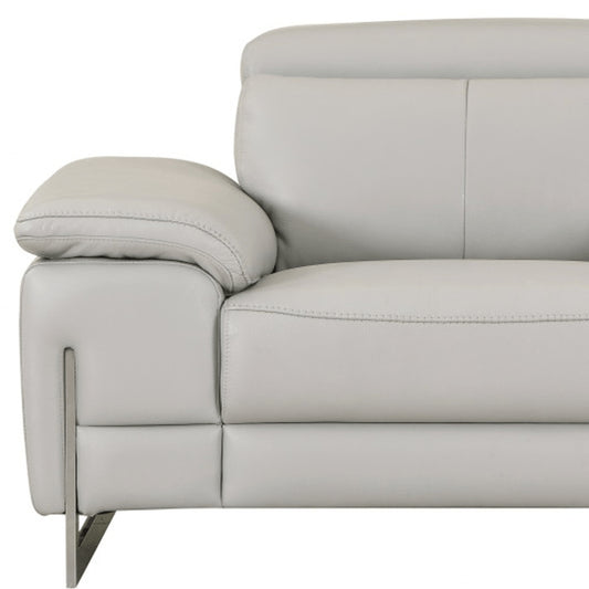 51" Gray And Silver Genuine Leather Chair and a Half