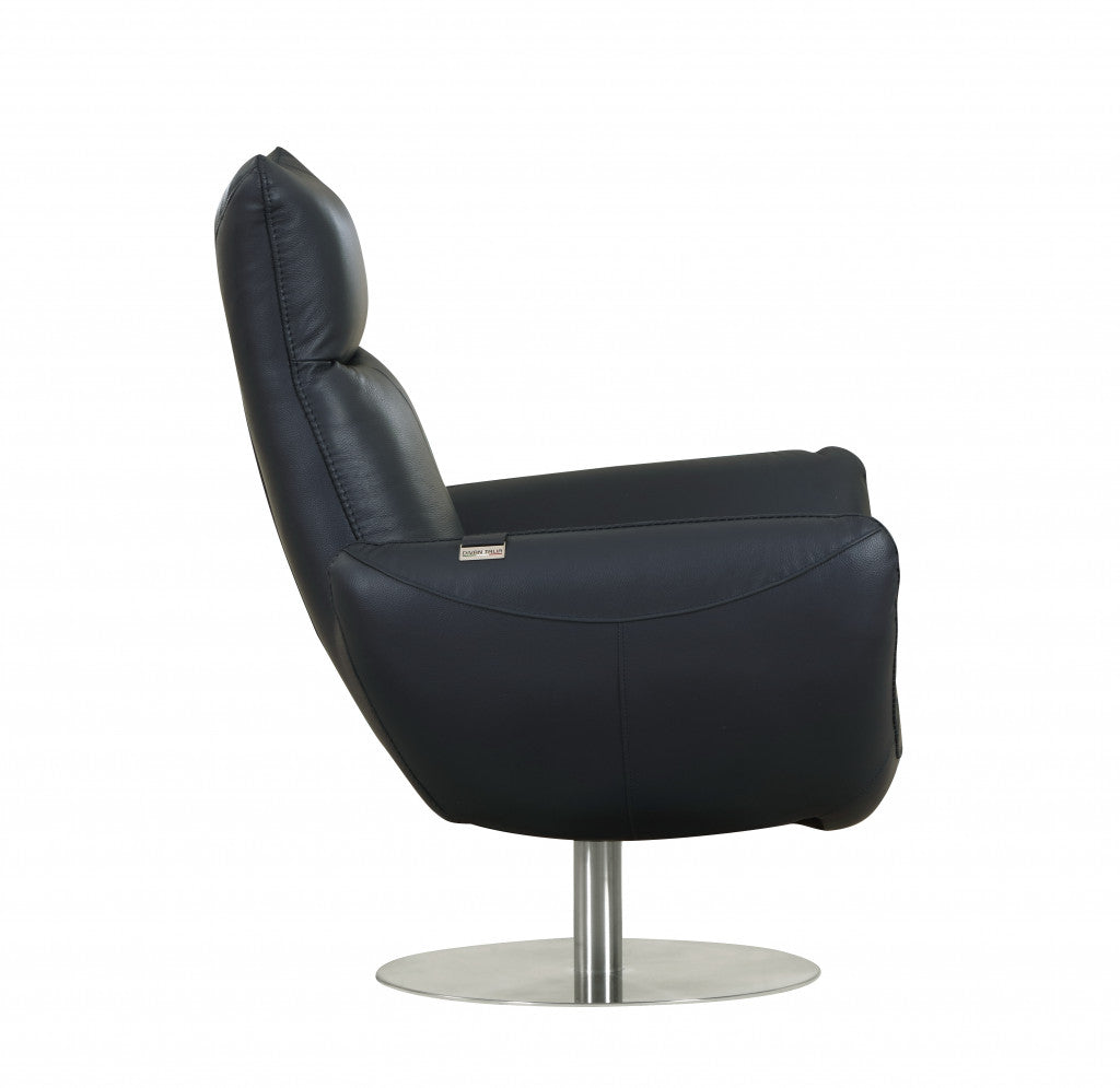 37" Blue And Silver Genuine Leather Lounge Chair