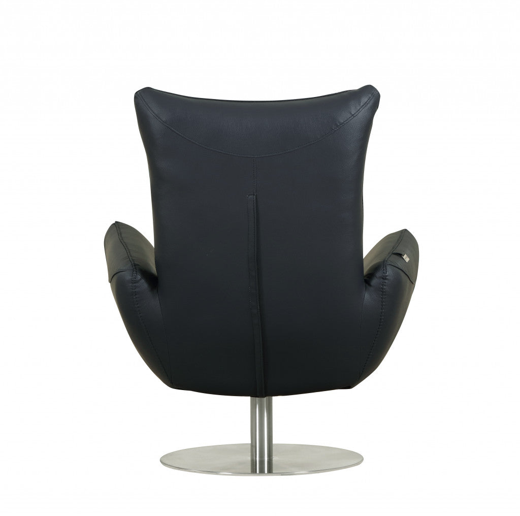 37" Blue And Silver Genuine Leather Lounge Chair
