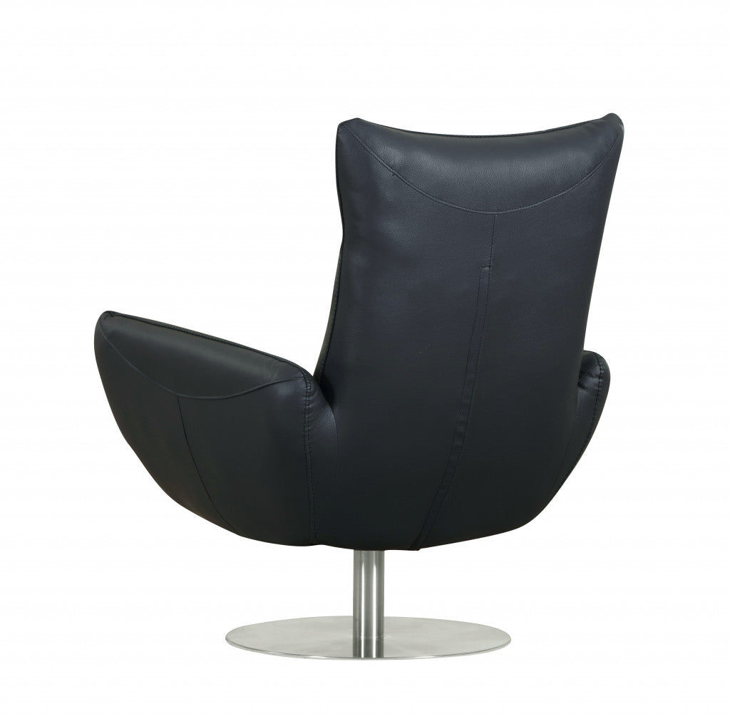 37" Blue And Silver Genuine Leather Lounge Chair