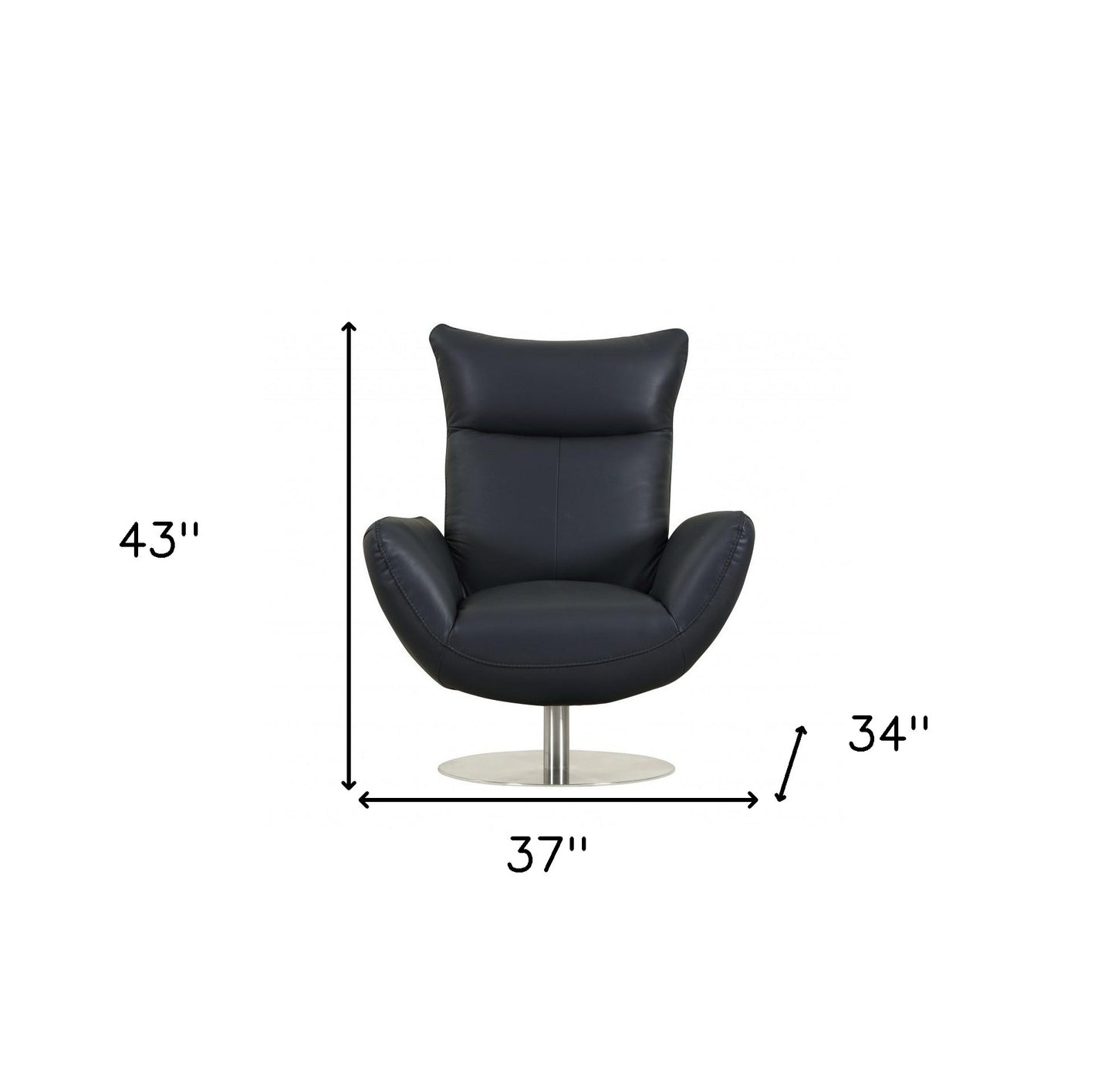 37" Blue And Silver Genuine Leather Lounge Chair