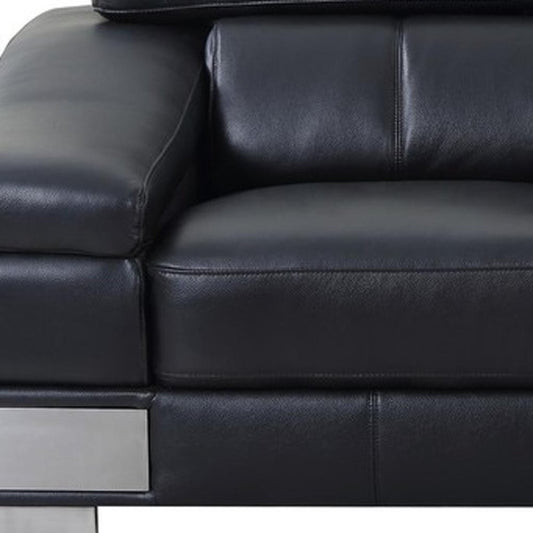 73" Black And Silver Genuine Leather Love Seat
