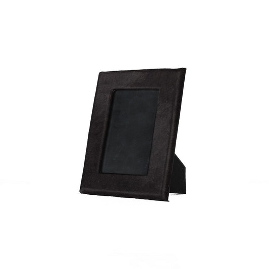 4" x 6" Black Cowhide Picture Frame with Mat