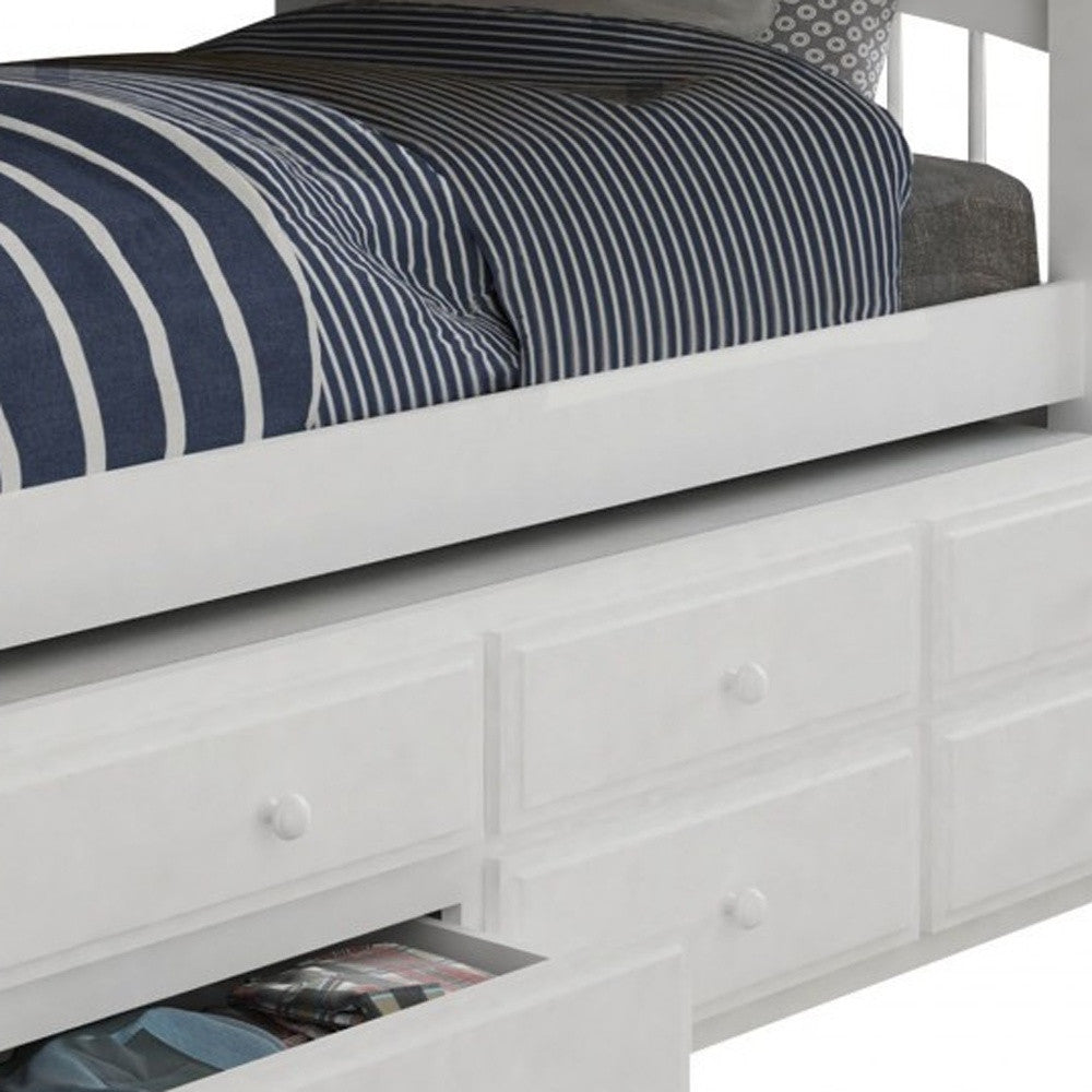 80" X 42" X 70" White Twin Bunk Bed Trundle With 3 Drawers