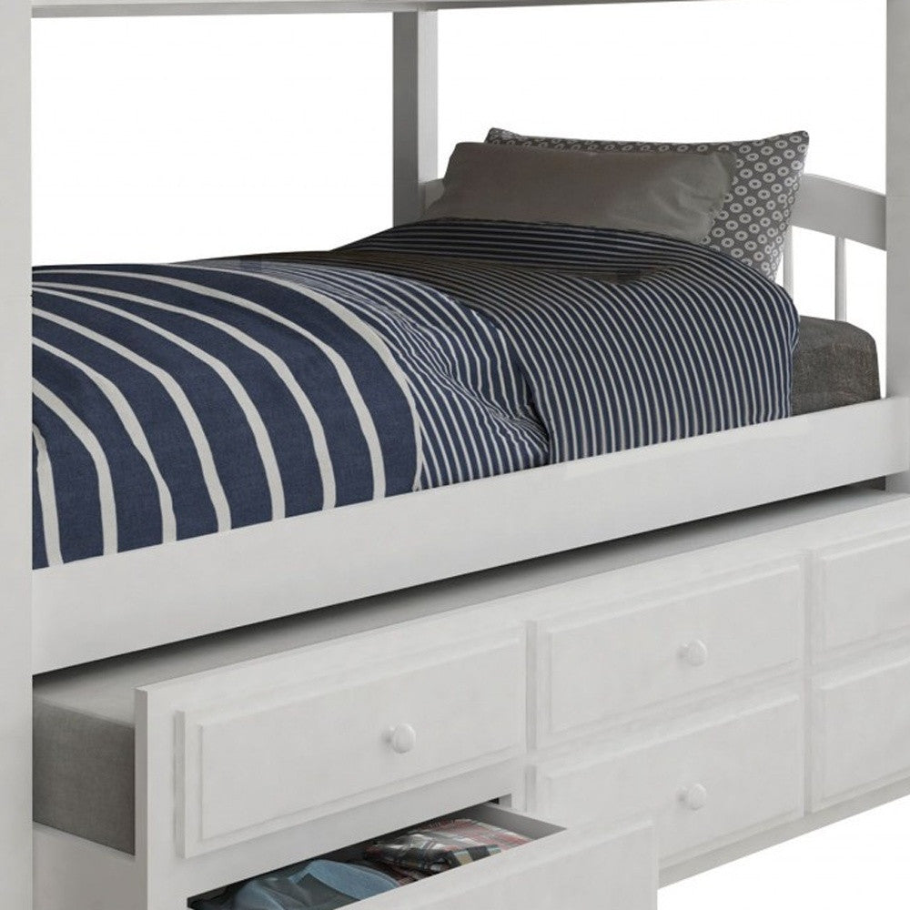 80" X 42" X 70" White Twin Bunk Bed Trundle With 3 Drawers