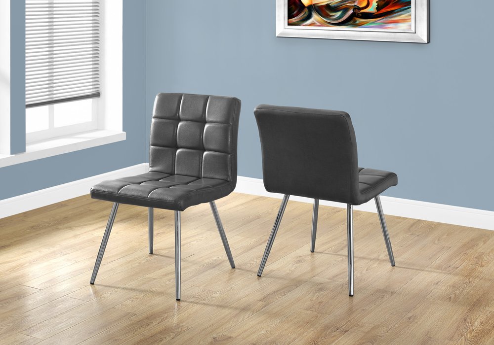 Set of Two Tufted White And Silver Upholstered Faux Leather Dining Side Chairs