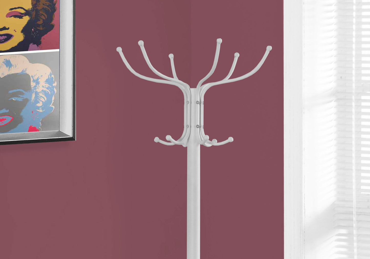 18" X 18" X 70" White Metal Coat Rack