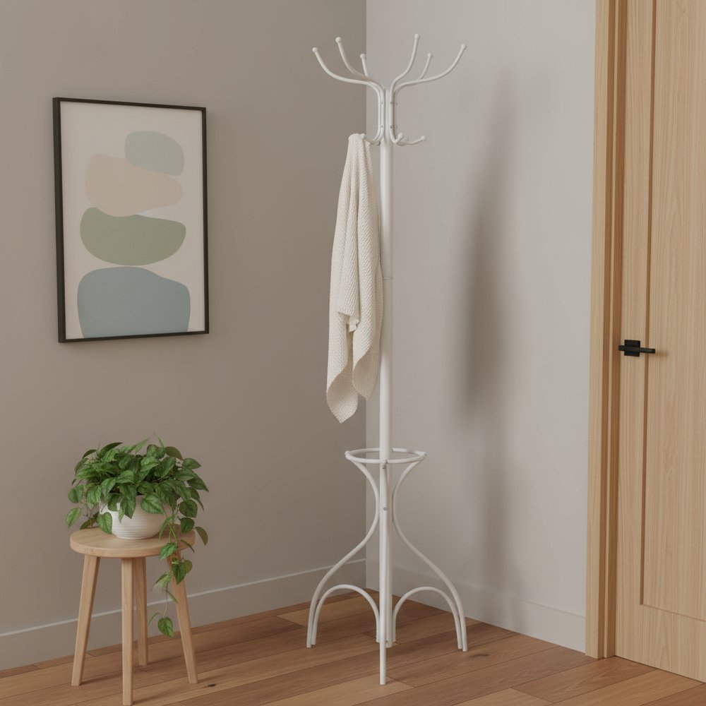 18" X 18" X 70" White Metal Coat Rack
