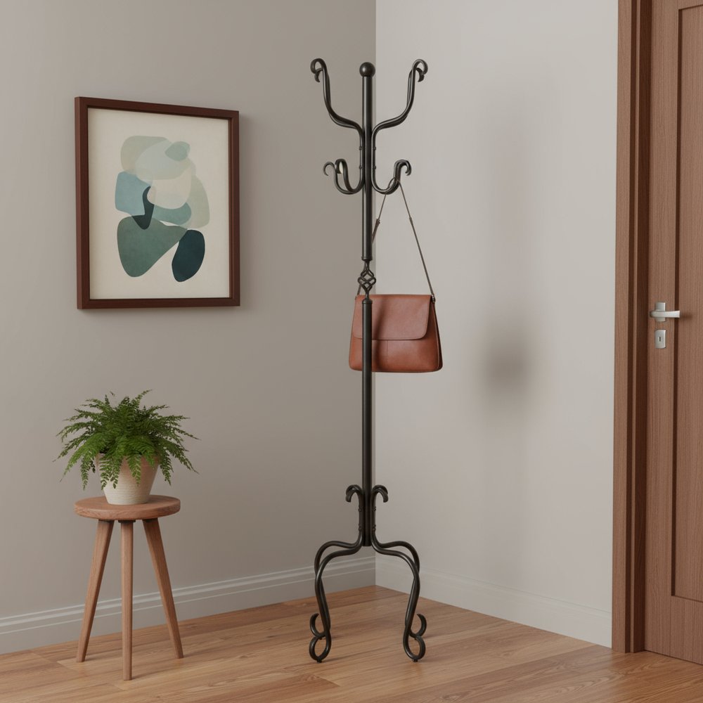 21" X 21" X 74" Black Metal Coat Rack