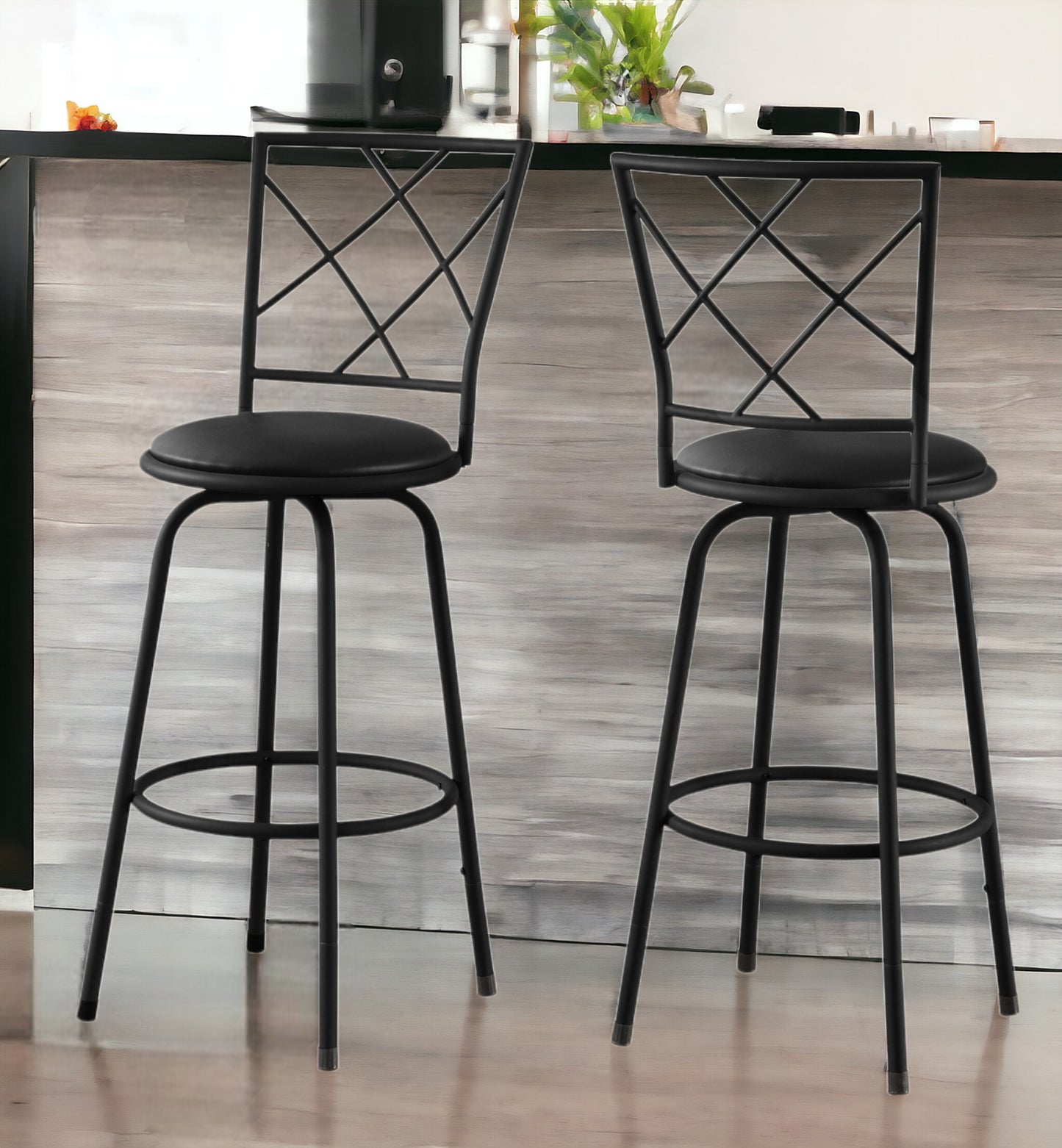 Set of Two 28" Black Metal Bar Chairs