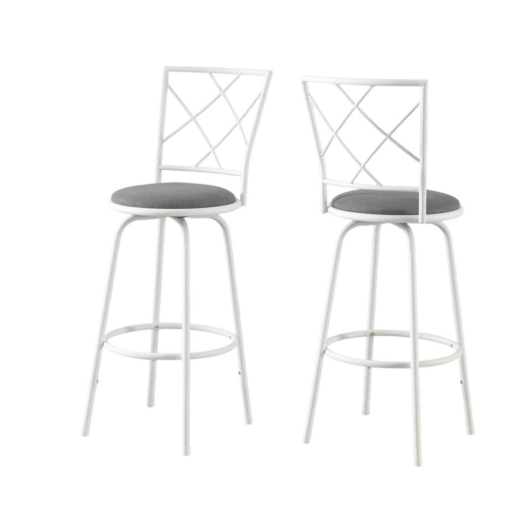 Set of Two 28" Gray and White Metal Bar Chairs