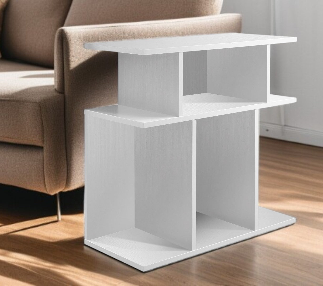 24" White Wood End Table With Six Open Shelves