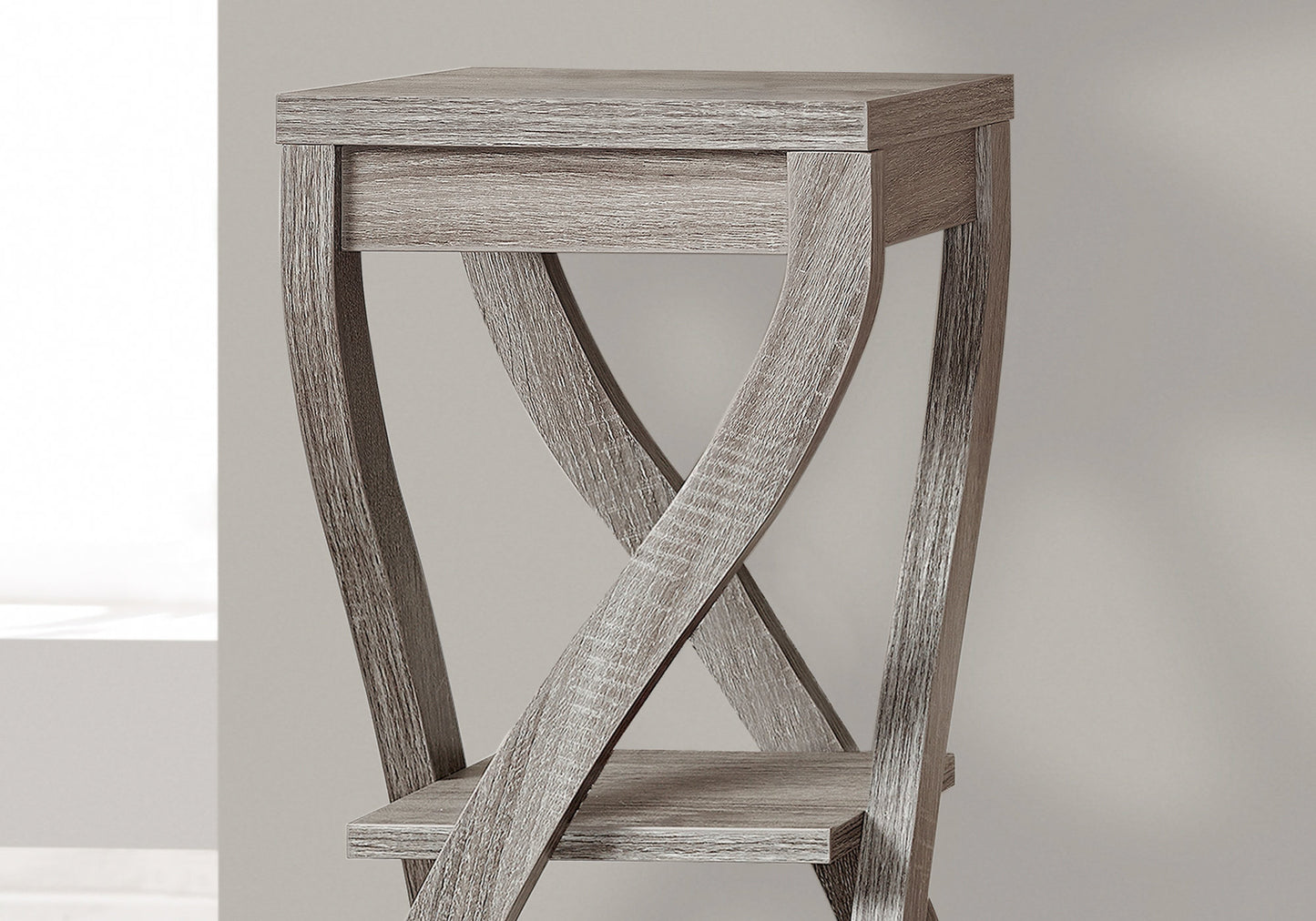 32" Dark Brown Wood Square End Table With Two Shelves