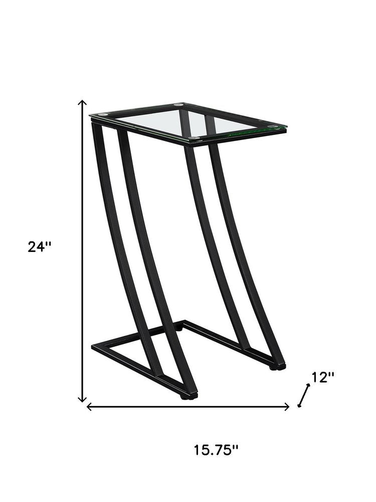 15.75" X 12" X 24" Black Clear Metal Tempered Glass Accent Table