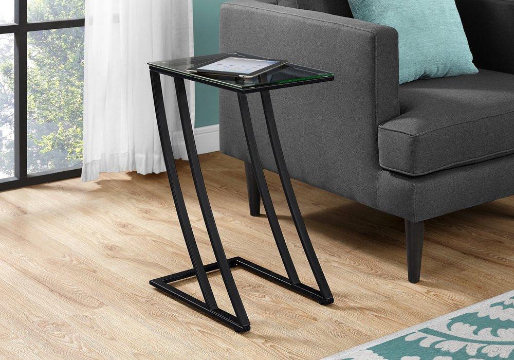 15.75" X 12" X 24" Black Clear Metal Tempered Glass Accent Table