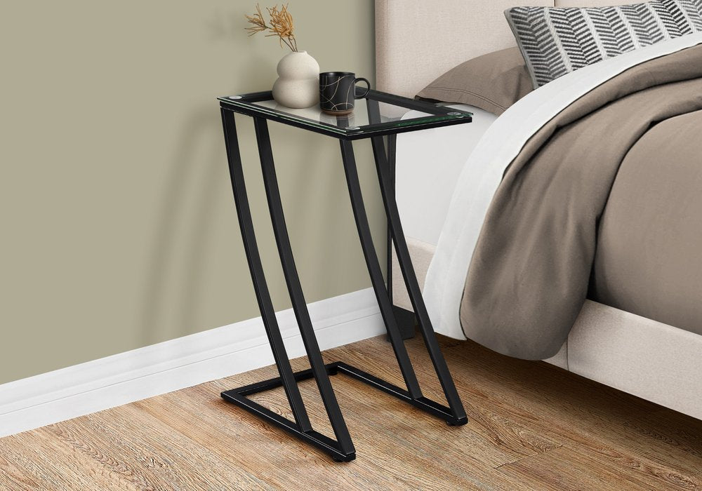 15.75" X 12" X 24" Black Clear Metal Tempered Glass Accent Table