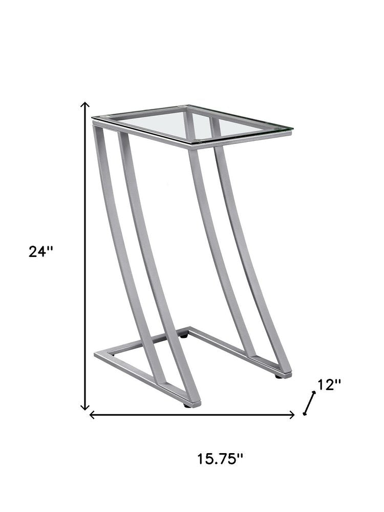 15.75" X 12" X 24" Black Clear Metal Tempered Glass Accent Table