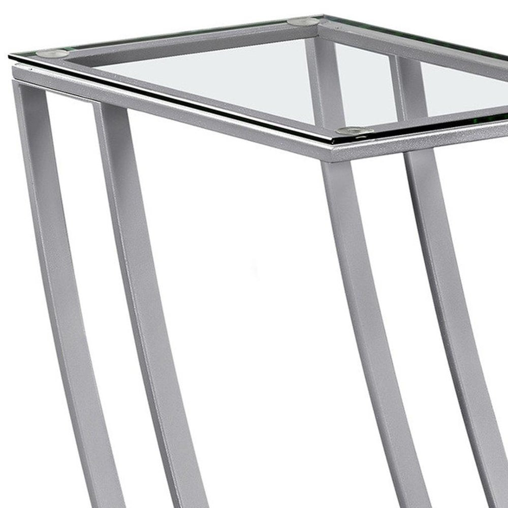15.75" X 12" X 24" Black Clear Metal Tempered Glass Accent Table