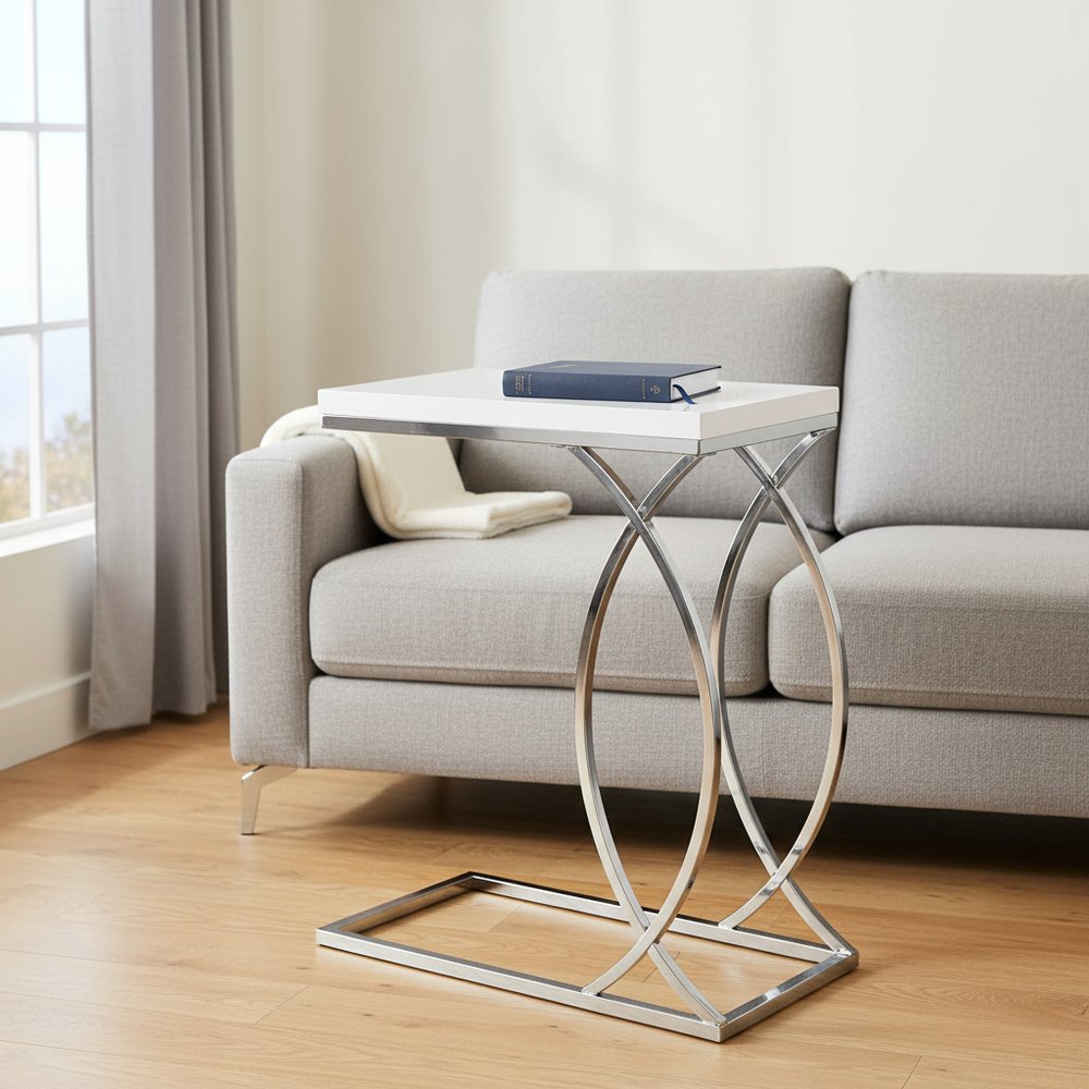 18.25" X 10.25" X 25" White Mdf Metal Accent Table