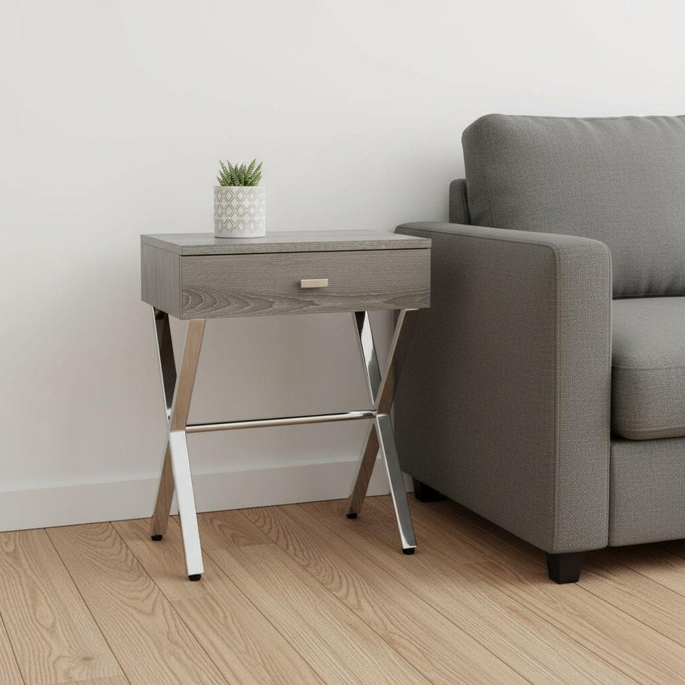 22" Black And Gray Wood And Metal End Table With Drawer