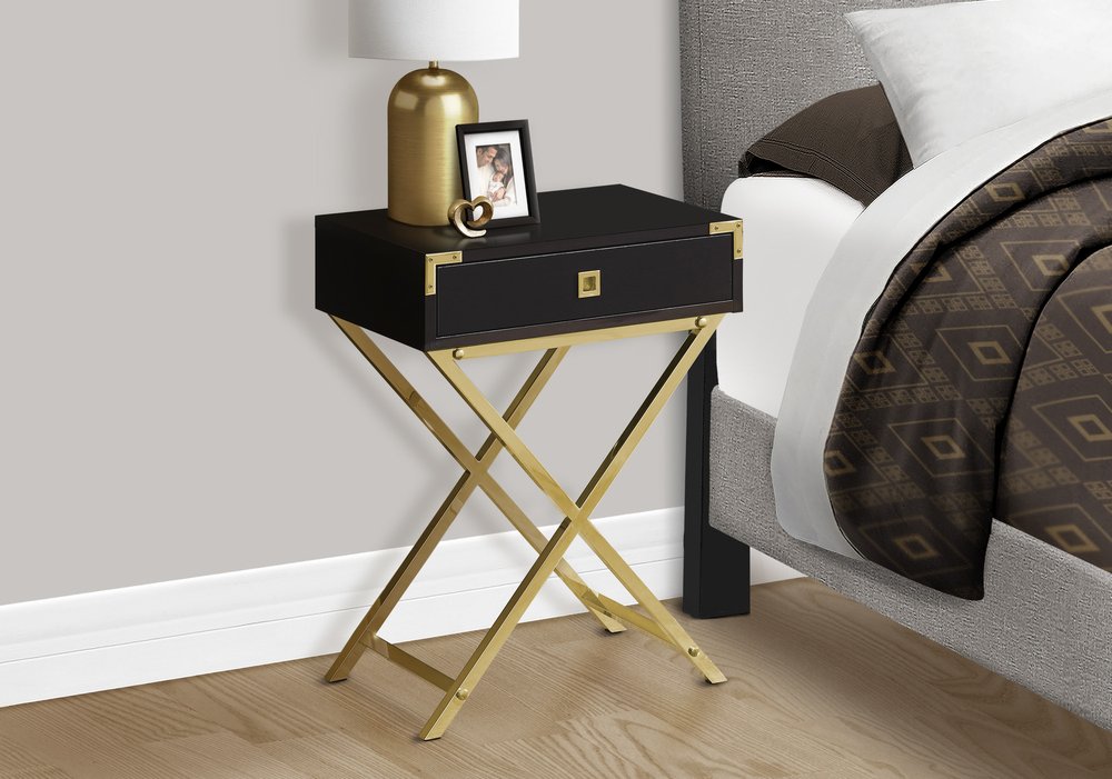 24" Silver And Deep Taupe Wood And Metal End Table With Drawer