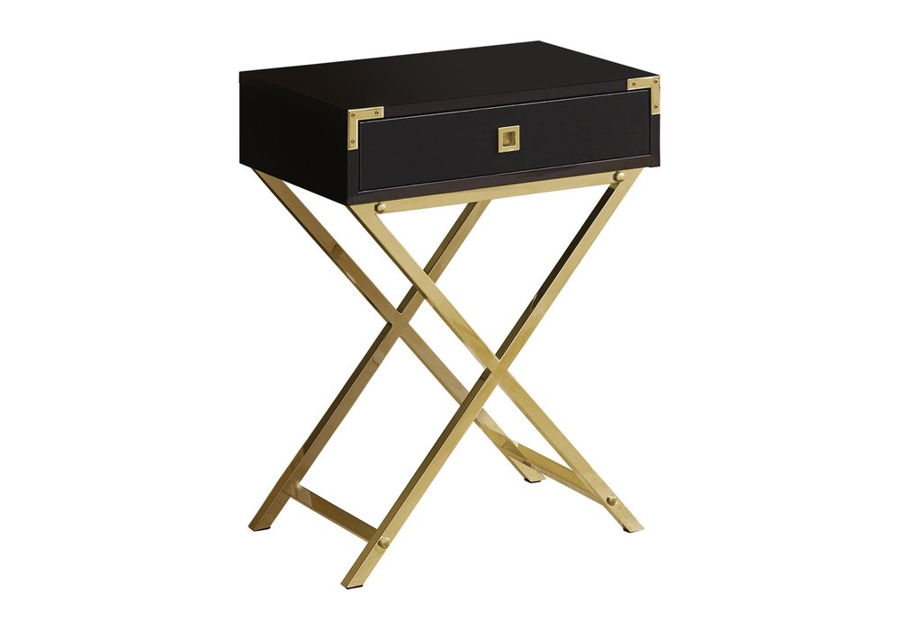 24" Silver And Deep Taupe Wood And Metal End Table With Drawer